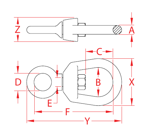 316 Stainless Steel Federal-Specification Forged Chain Swivels dimensional drawing