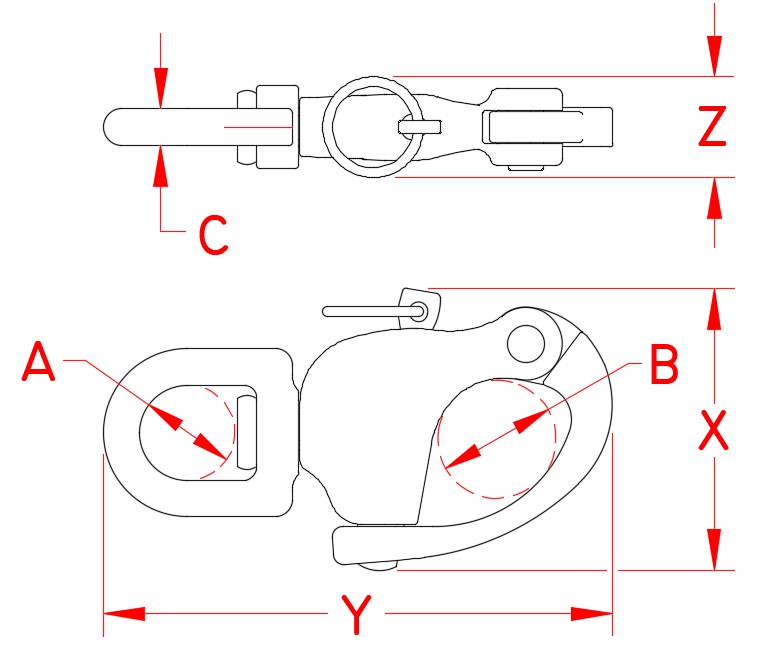 316 Stainless Steel Swivel Snap Shackles dimensional drawing