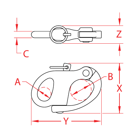 316 Stainless Steel Fixed Snap Shackles dimensional drawing