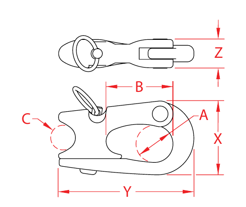 316 Stainless Steel Rope Snap Shackles dimensional drawing