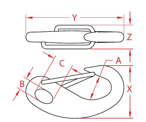 316 Stainless Steel Spring-Gate Snaps dimensional drawing