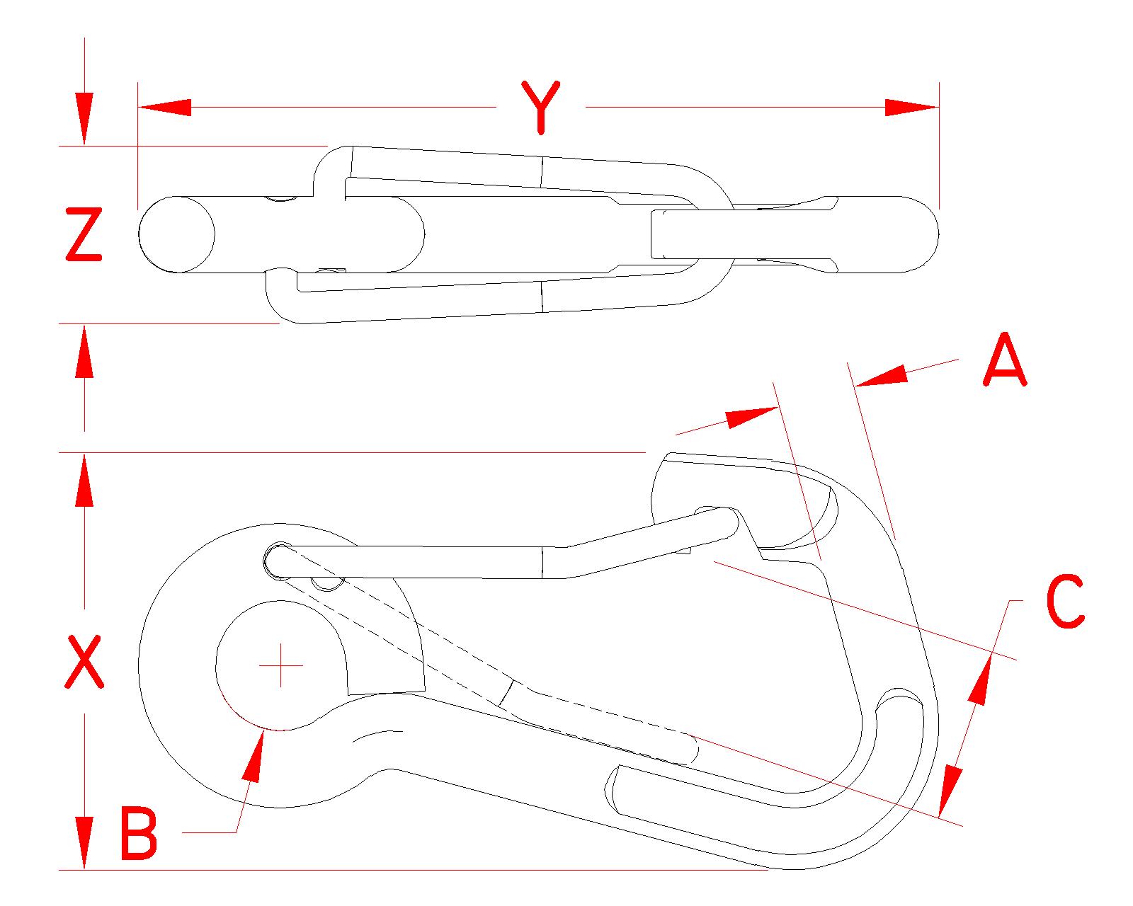 316 Stainless Steel Wire-Lever Harness Clips dimensional drawing
