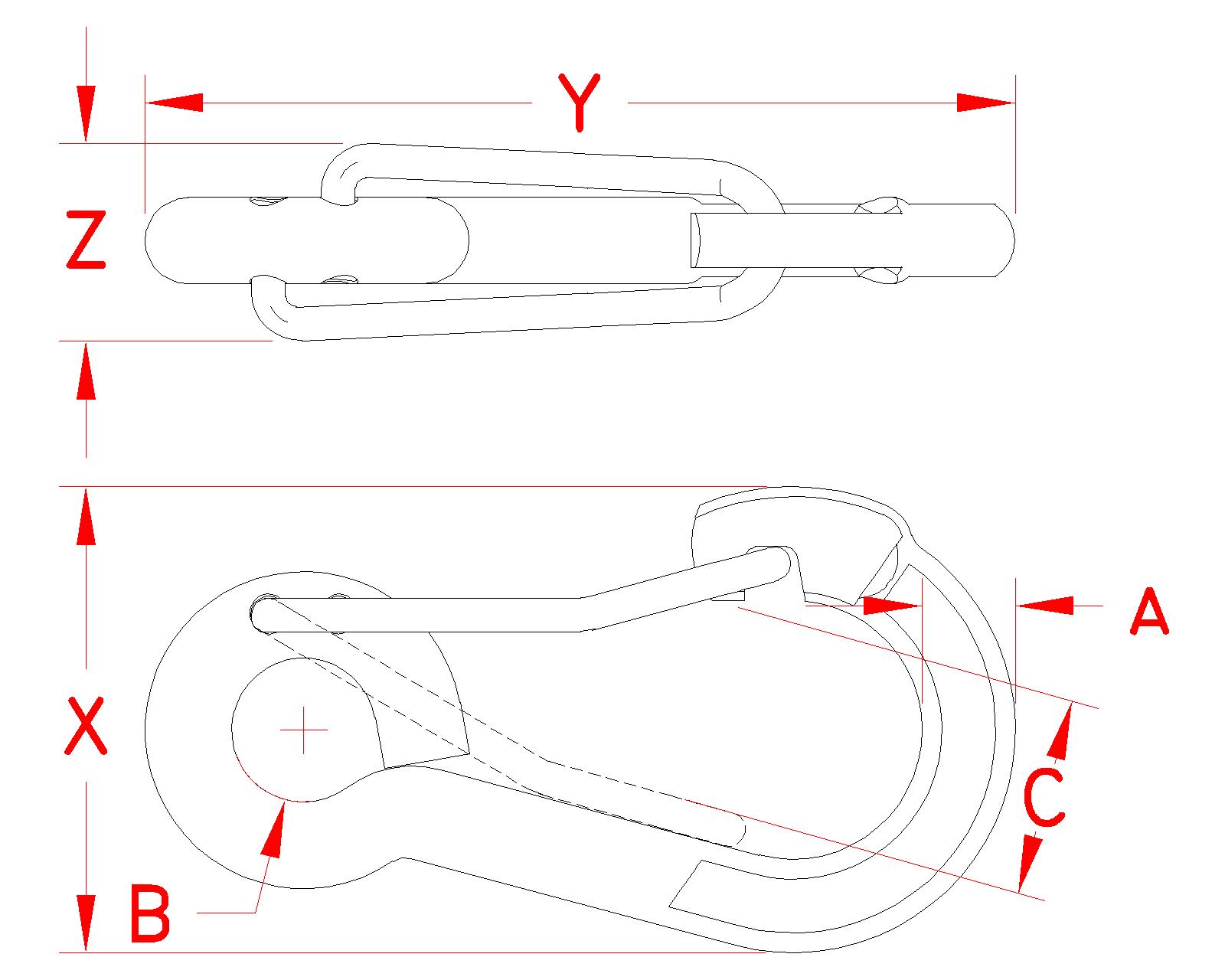 316 Stainless Steel Wire-Lever Harness Clips dimensional drawing