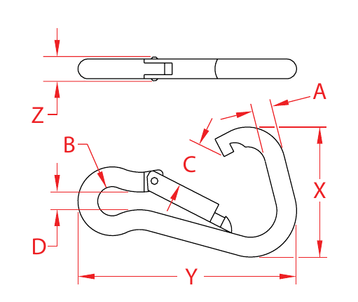 316 Stainless Steel Wide Asymmetrical Clips dimensional drawing