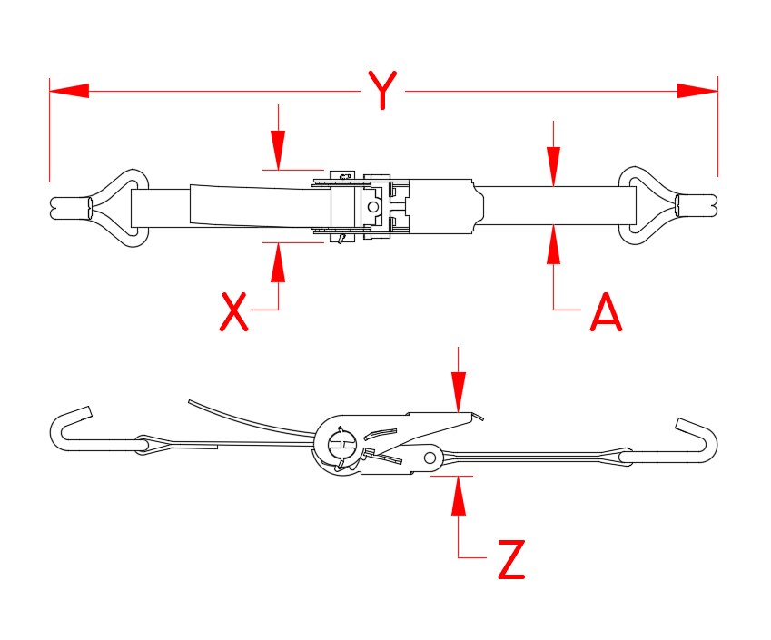 304 Stainless Steel 1-Inch Ratchet Assemblies with Double J Hooks reference image