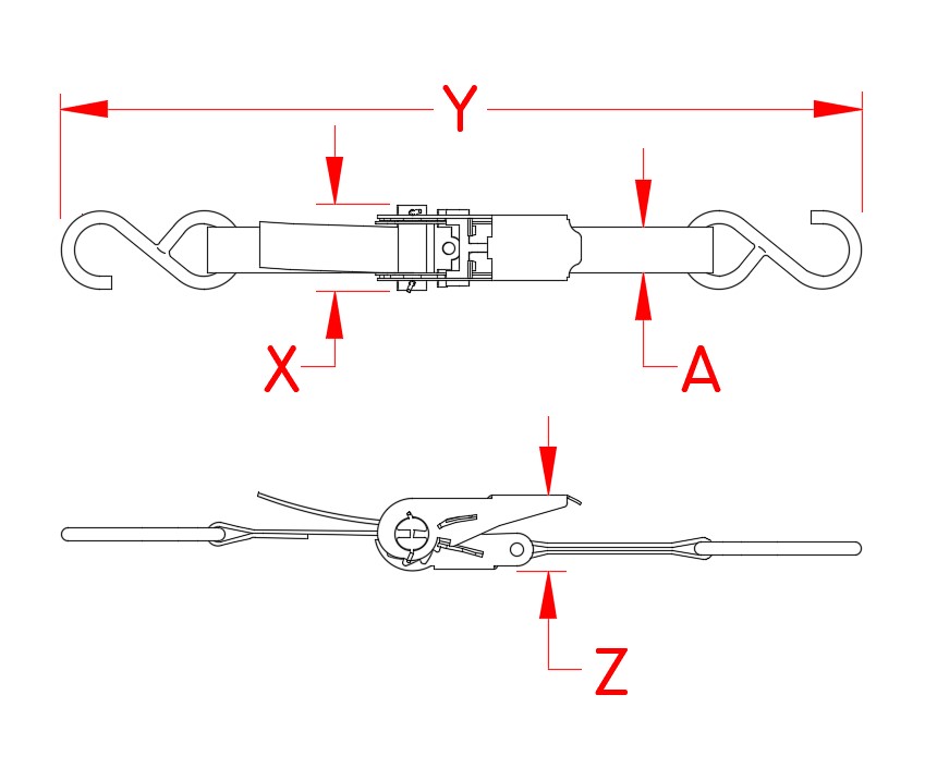 304 Stainless Steel 1-Inch Ratchet Assemblies with Welded S Hooks reference image