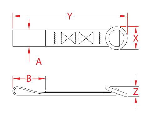 Stainless Steel Ski-Tow Tie-Downs dimensional drawing
