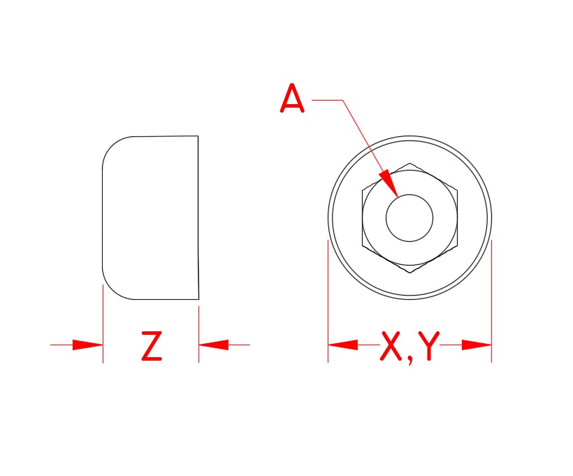 316 Stainless Steel Left- and Right-Hand Cover Nuts dimensional drawing
