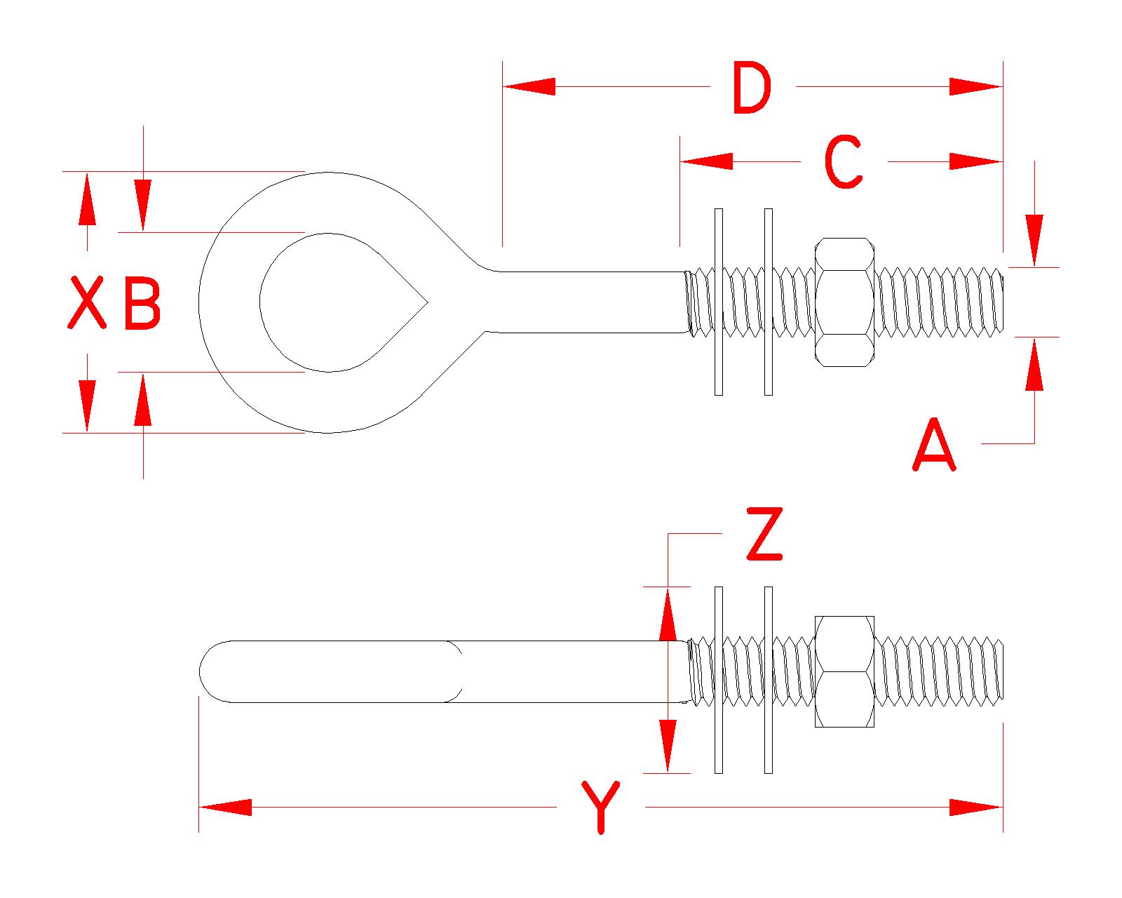 304 Stainless Steel Welded Eye Bolts dimensional drawing