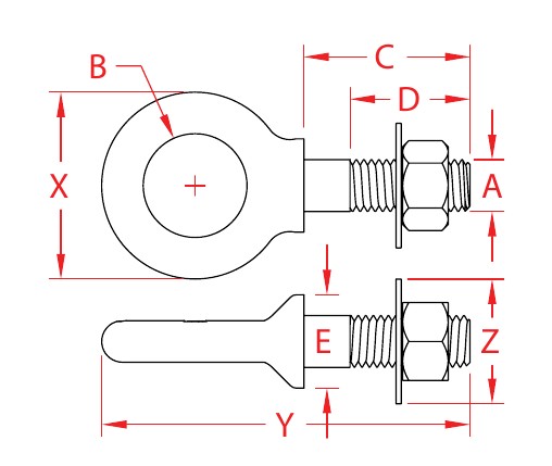 316 Stainless Steel Metric Shoulder Forged Eye Bolts — NM Series dimensional drawing