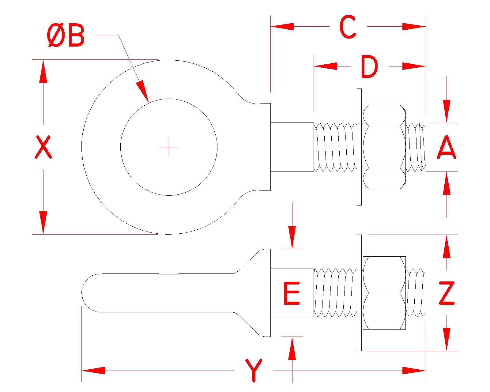 316 Stainless Steel Shoulder Forged Eye Bolts — NM Series dimensional drawing