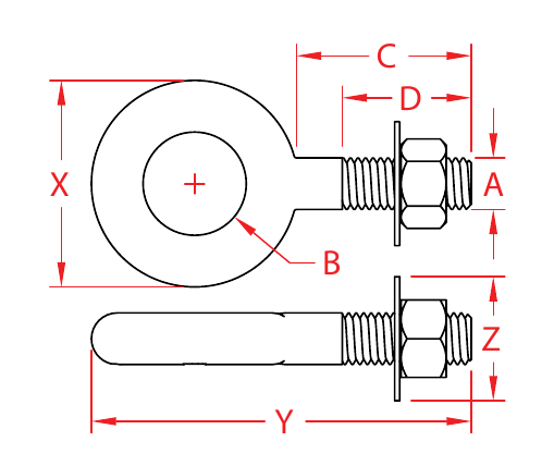 316 Stainless Steel Metric Plain Forged Eye Bolts — NM Series dimensional drawing