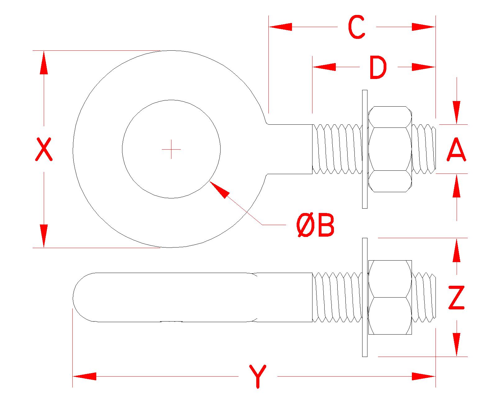 316 Stainless Steel Plain Forged Eye Bolts — NM Series dimensional drawing