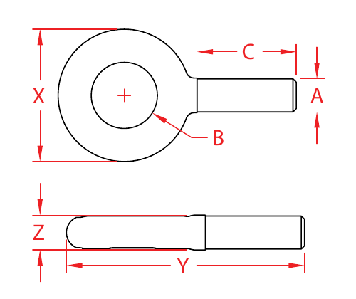 316 Stainless Steel Forged Plain Eye Bolts dimensional drawing