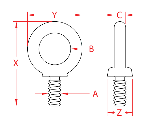 316 Stainless Steel Machine Eye Bolts dimensional drawing