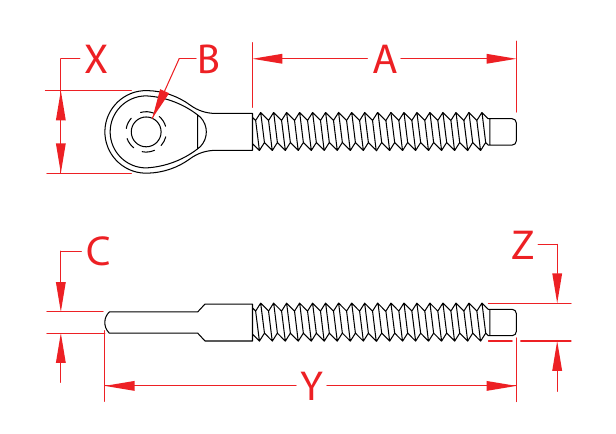 316 Stainless Steel Right-Hand UNF Eye Ends dimensional drawing