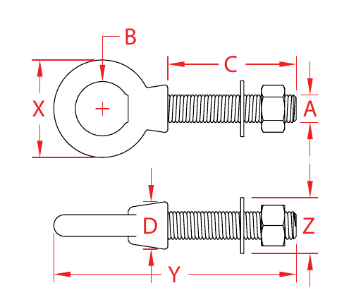 316 Stainless Steel Heavy-Duty Special Eye-Bolt Sets dimensional drawing