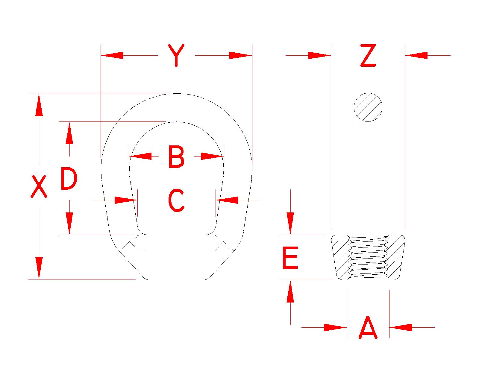 316 Stainless Steel Imperial Forged Lifting Eye Nuts dimensional drawing
