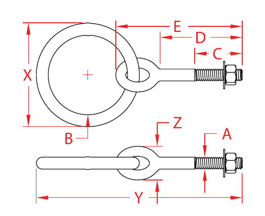 316 Stainless Steel Plain Ring Bolts dimensional drawing