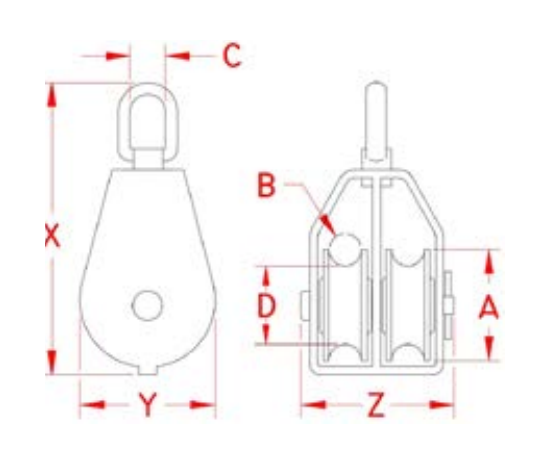 304 Stainless Steel Budget Twin Swivel Blocks dimensional drawing