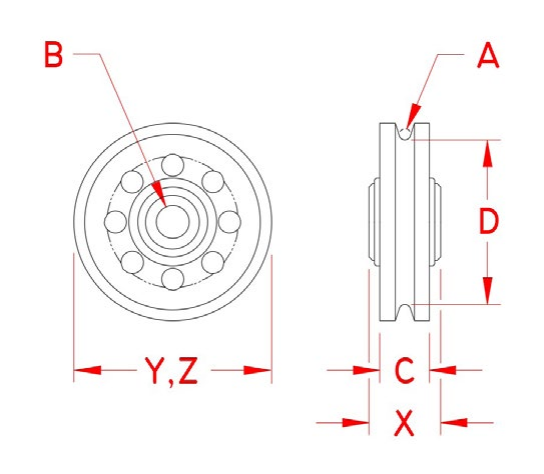 316 Stainless Steel Wire Sheaves with Bearings dimensional drawing