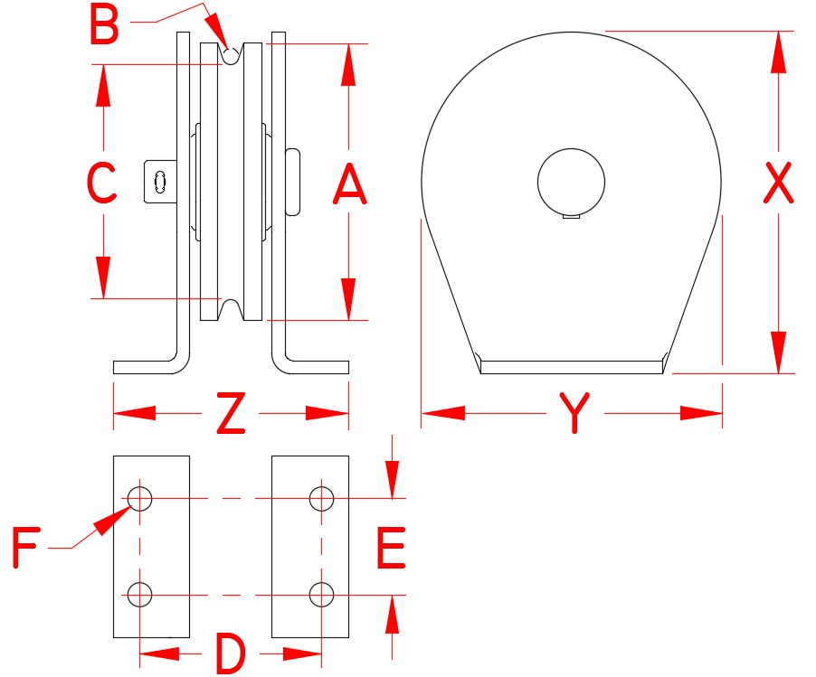 316 Stainless Steel Type L Surface-Mount Blocks — Wire dimensional drawing