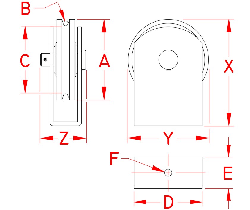 316 Stainless Steel Type U Surface-Mount Blocks — Wire dimensional drawing