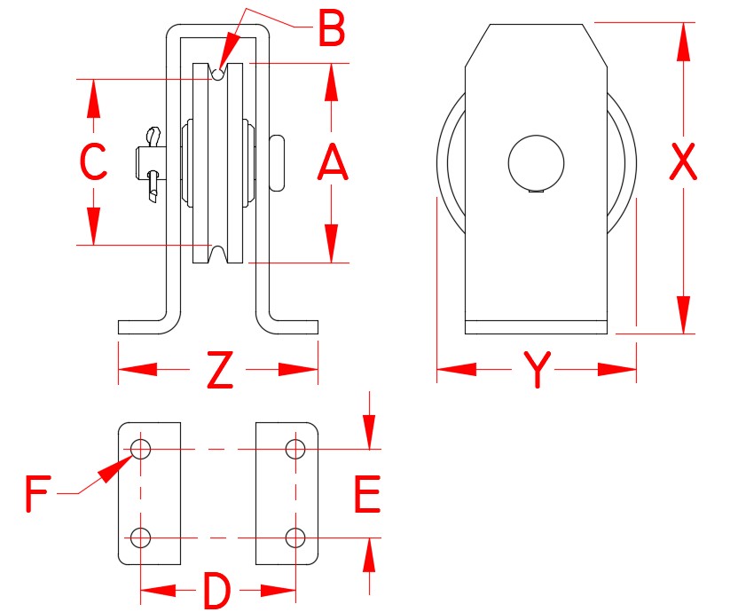 316 Stainless Steel Type A Surface-Mount Blocks — Wire dimensional drawing