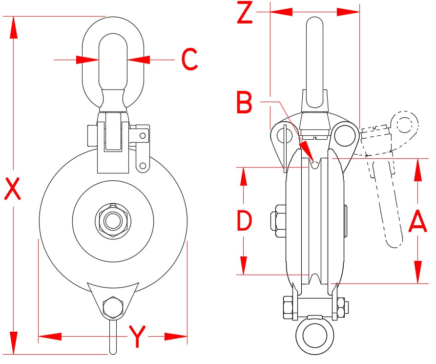 316 Stainless Steel Snatch Block — Wire dimensional drawing