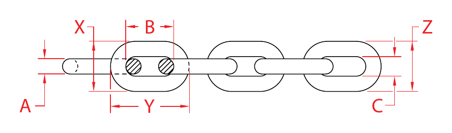 316L Stainless Steel NACM Utility Chain dimensional drawing
