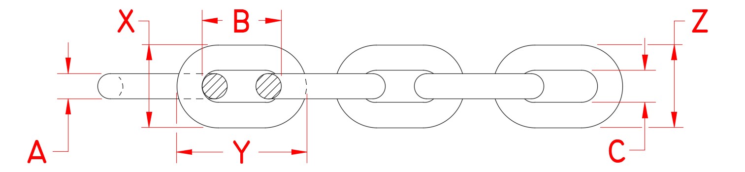 304L Stainless Steel NACM Industrial Chain dimensional drawing
