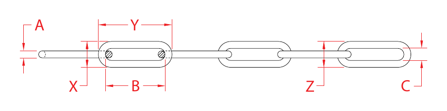 304 Stainless Steel Long-Link Chain dimensional drawing