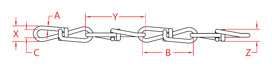 304 Stainless Steel Double-Loop Chain dimensional drawing