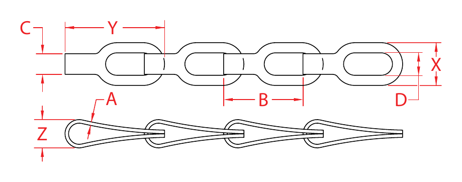 302 Stainless Steel Safety Chain dimensional drawing