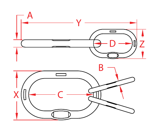 316 Stainless Steel Forged Two-Leg Master Links dimensional drawing