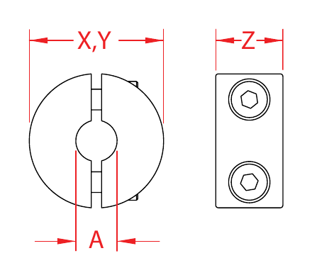 Stainless Steel Two-Part Wire Clamp Stops dimensional drawing