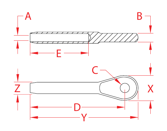 Stainless Steel Swage Marine Eyes dimensional drawing