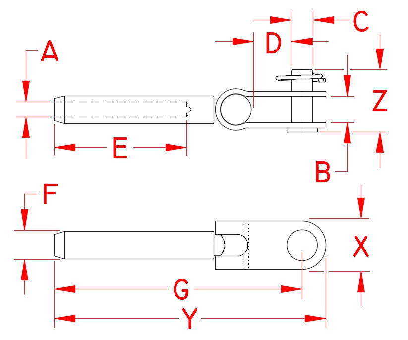 Stainless Steel Swage Marine Toggles dimensional drawing