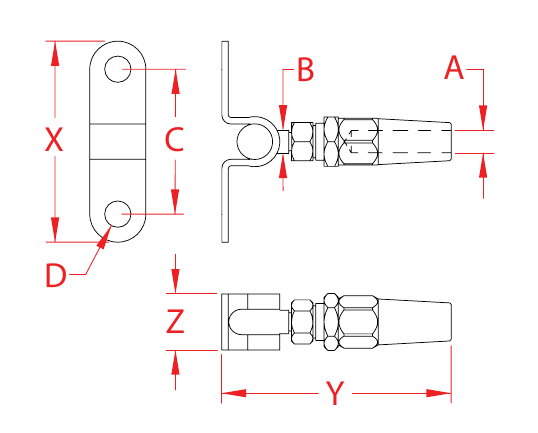 Stainless Steel Quick-Attach Wall Toggles dimensional drawing