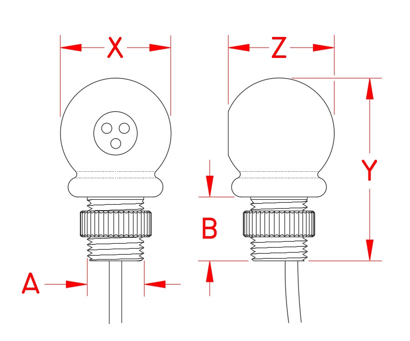Stainless Steel MicroStar TriStar 12V Ball Lights dimensional drawing