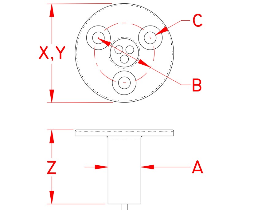 Stainless Steel MicroStar TriStar 12V Face-Mount Lights dimensional drawing