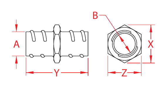 Stainless Steel Conduit Screw-In Couplings dimensional drawing
