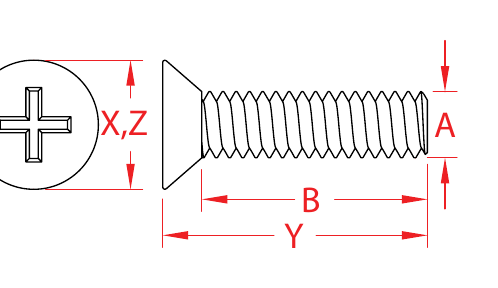 316 Stainless Steel Phillips Flat-Head Machine Screws dimensional drawing