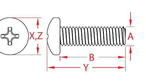 316 Stainless Steel Phillips Pan-Head Machine Screws dimensional drawing