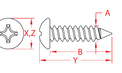 316 Stainless Steel Phillips Pan-Head Wood Screws dimensional drawing