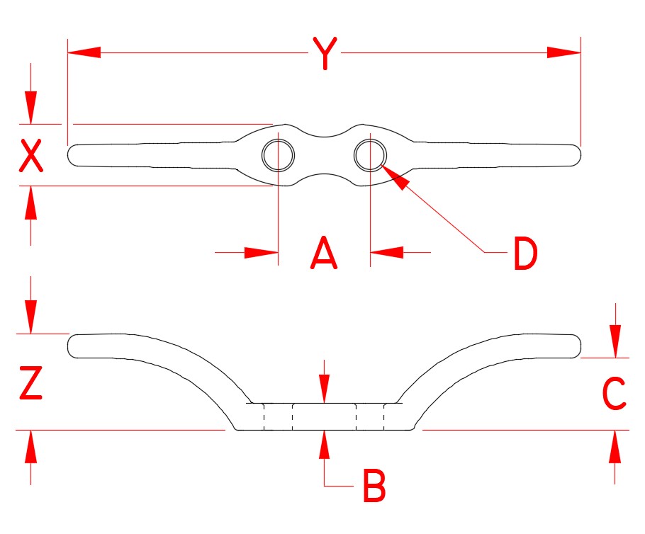 Stainless Steel Flagpole Cleats dimensional drawing