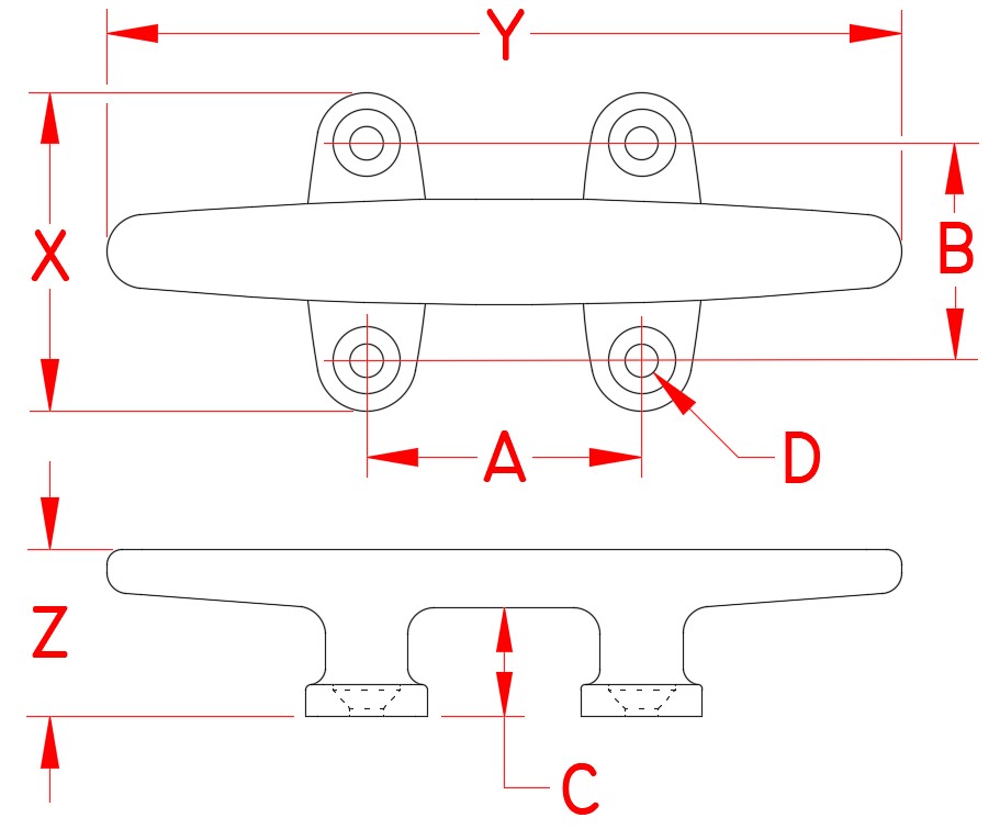 Stainless Steel Trimline Cleats dimensional drawing