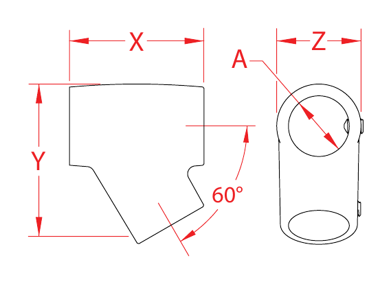 Stainless Steel Left-Hand Tee Rail Fittings dimensional drawing