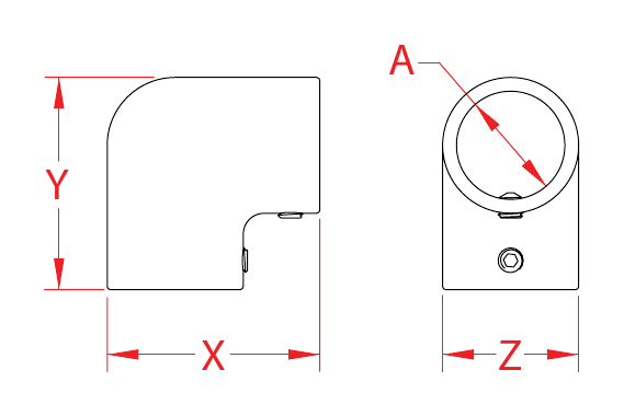 Stainless Steel 90-Degree Elbow Rail Fittings dimensional drawing