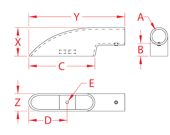 Stainless Steel Bottom Rail Mounts dimensional drawing